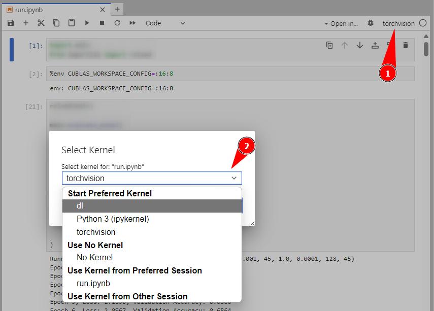 Changing a kernel for a configured notebook